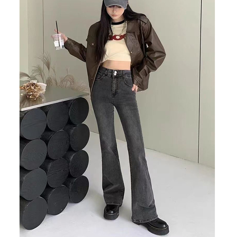 6880 Versatile Micro-flare Jeans Spring and Autumn New High Waist Slim Look Tall Pear-shaped Body Horseshoe Jeans