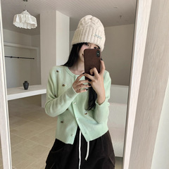 秋季新款！韩系全羊毛小蜜蜂珍珠扣百搭休闲纯色舒适针织衫长袖
