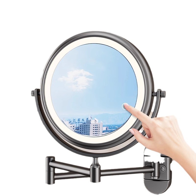 Ventosas de baño con lámpara espejo de maquillaje de pared retráctil espejo plegable sin perforación espejo de belleza de ampliación giratoria