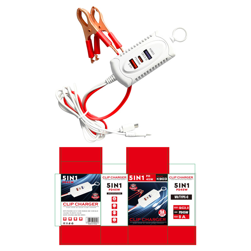 QC3.0+PD+USB3A Schnellladegerät mit Clip-Schnittstelle, Handy-Schnellladegerät mit Clip für hohe Stromstärken eins bis zwei