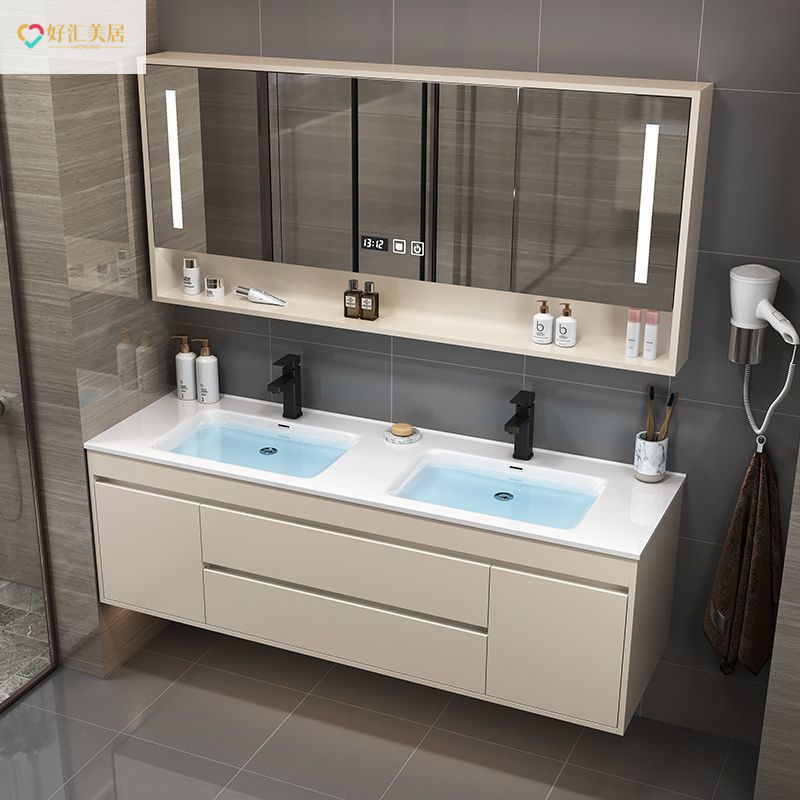 Light Luxury Nordic Smart Bathroom Ceramic Bathroom Cabinet Combination Solid Wood Washbasin Simple Integrated Washbasin