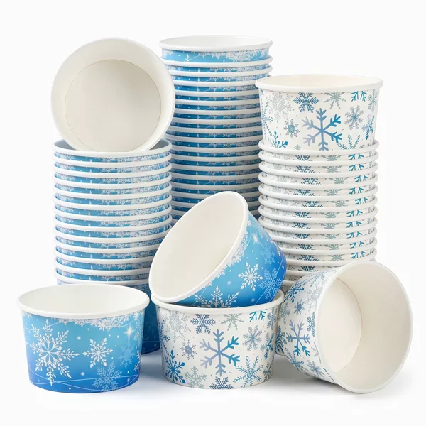 Cross-border blue and white snowflake disposable paper cups, winter ice and snow theme paper cups for Christmas and New Year parties