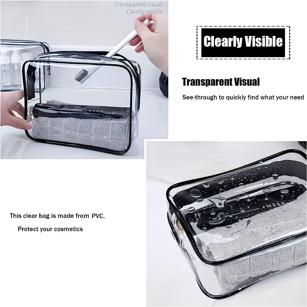 Bolsa de mano transparente de PVC transfronteriza, bolsa de almacenamiento de viaje impermeable de gran capacidad, bolsa de maquillaje impresa multifuncional