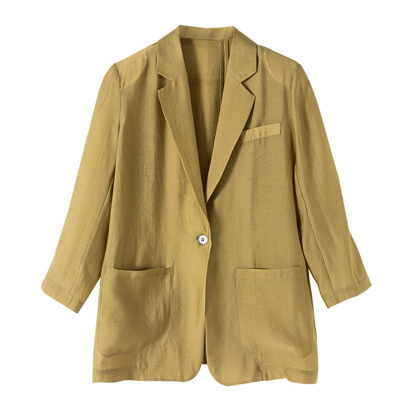 Áo blazer nữ tay lửng vải Tencel tím nhạt mỏng nhẹ — Màu tím