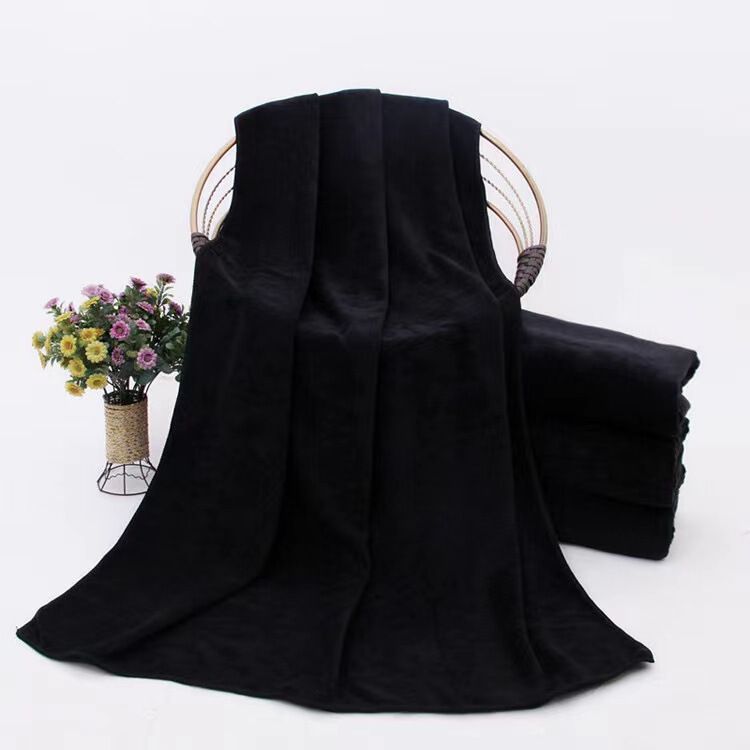 Factory supply black towel gym barber shop dressing table super absorbent pure black embroidered logo advertising