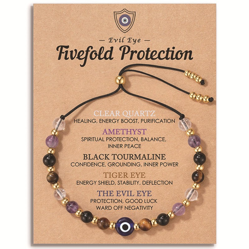 Cross-Border Popular Item: Devil's Eye Bracelet with Gold Tail Beads, Drawstring Bracelet with Cut-Corner Beads, Beaded Bracelet for Women