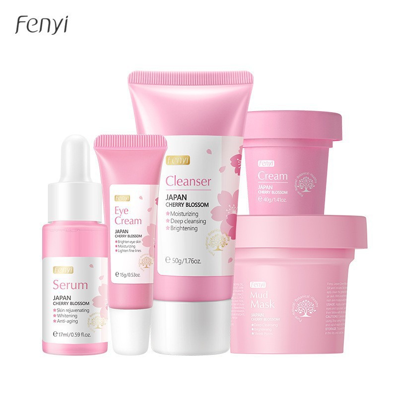 Transfronterizo LAIKOUFENYI serie de cerezo conjunto de cuidado facial hidratación humectante FDA fabricantes de stock image 8