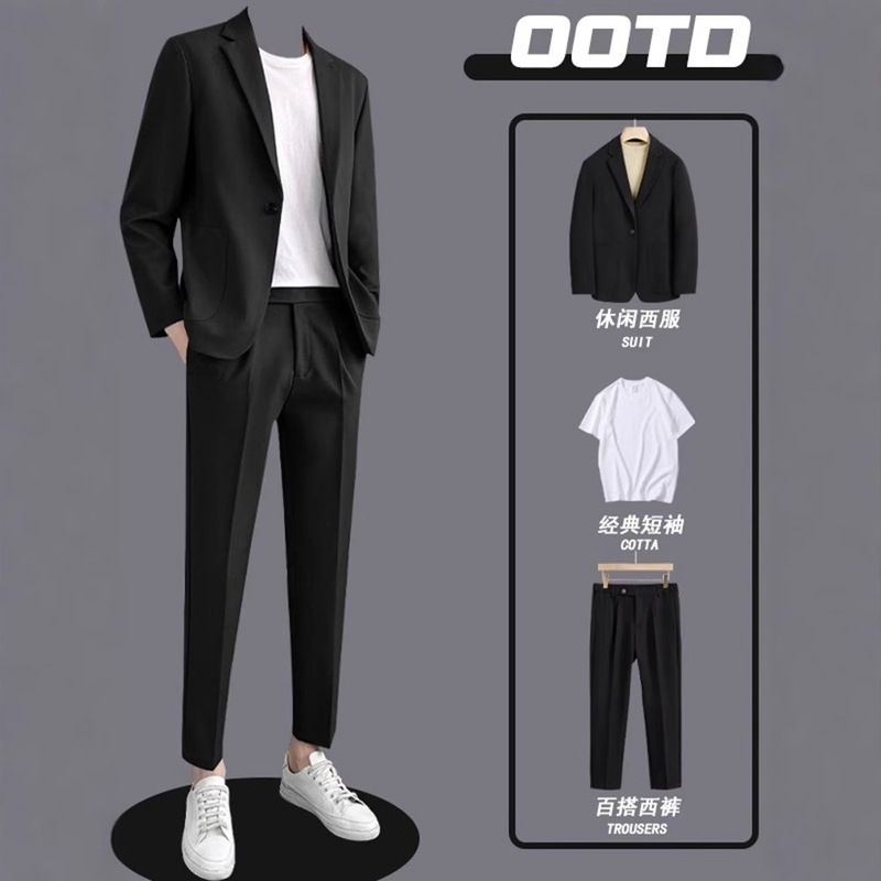 Casual Black Jacket Handsome Spring and Autumn High-end Han Feng New Loose Small Suit Fashionable Light Mature Suit suit Men