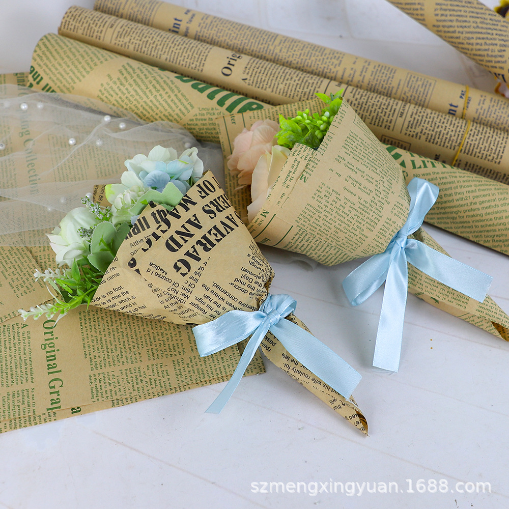 Periódico inglés Papel de fondo de papel kraft retro Papel de regalo de flores Caja de regalo Ramo Papel de regalo de flores