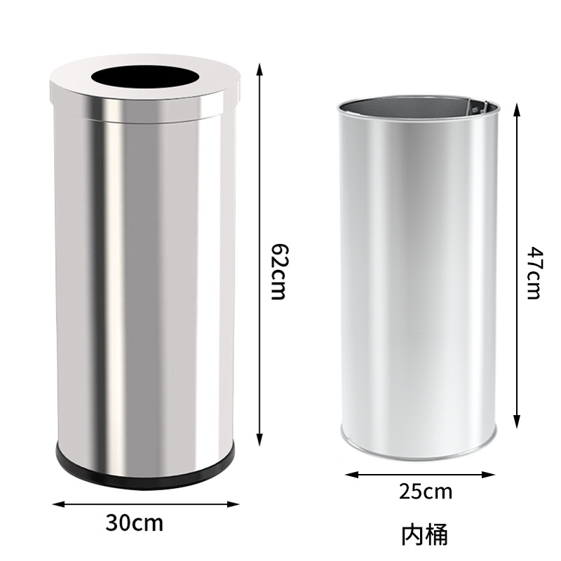 Hotel de acero inoxidable cubo de basura redondo con cenicero empresa hotel vertical pasillo elevador cubo de fumadores