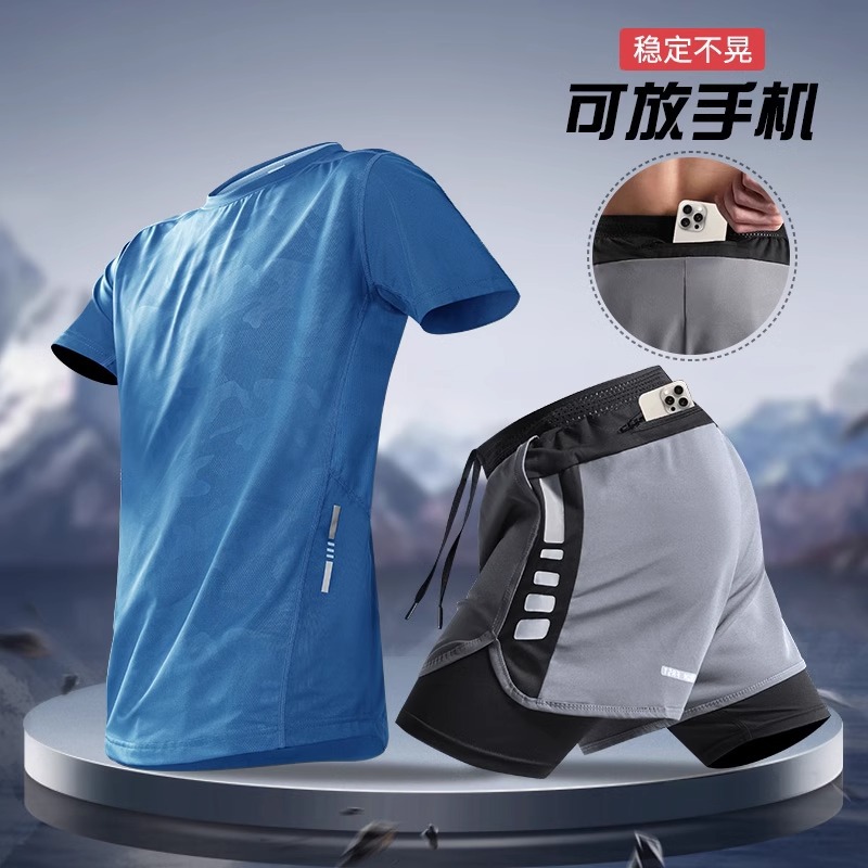 Running sports suit hombre verano rápido seco camiseta de manga corta pantalones cortos de entrenamiento de maratón equipo de fitness pista y campo profesional