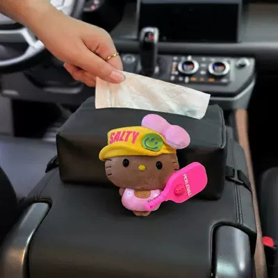 Car tissue box/set Women, Cute Kt Car - standard-yellow-hat-pink-pickleball-pink-beanie-eyes-kt