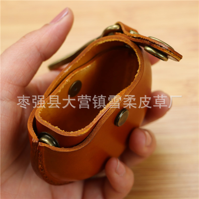 クリエイティブな一層牛革製ハンドメイド小銭入れ、イヤホンケーブル収納バッグ、丸型バッグ、ペンダント、小物入れ、レトロ収納バッグ