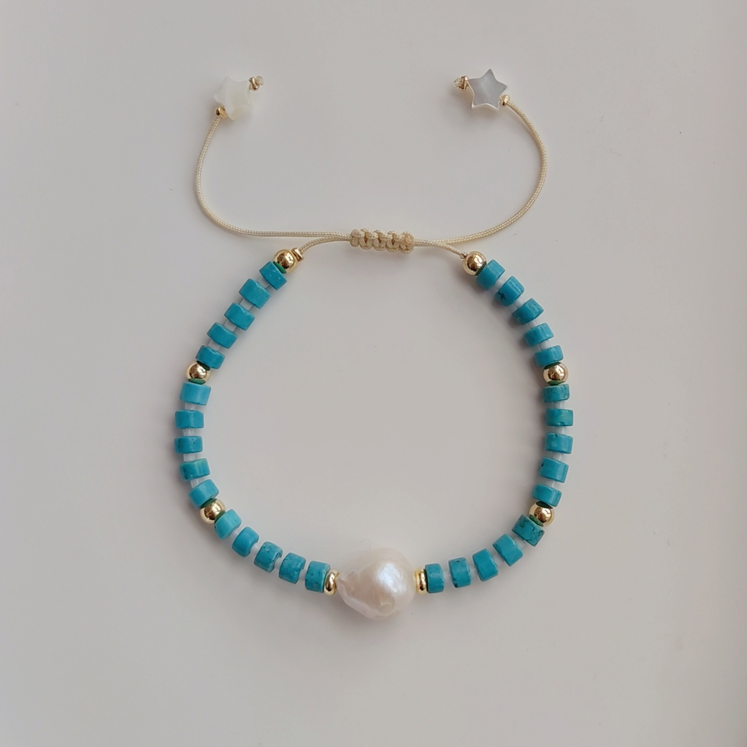 turquoise, Freshwater Pearl Material Fashion Geometric Turquoise Freshwater Pearl Knitting Bracelets