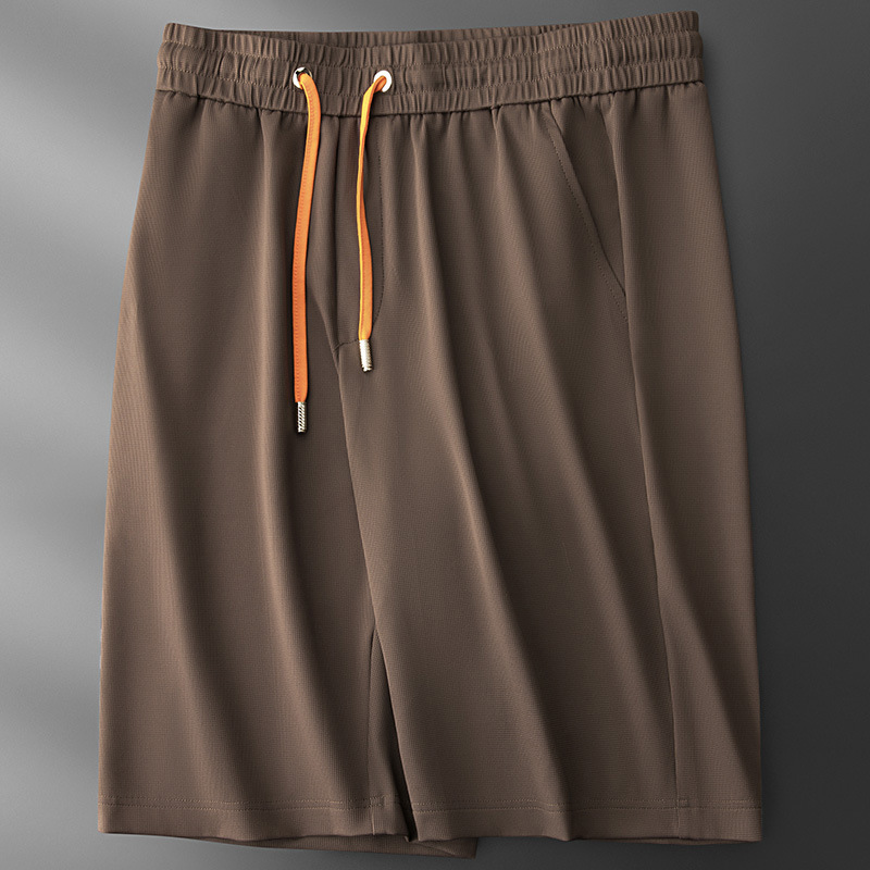 High-end fashion waffle fabric summer breathable men's casual trendy versatile elastic waistband five-point pants