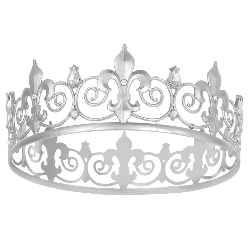 Corona clásica retro europea y americana, corona redonda grande, conjunto de tocado de aleación con diamantes de imitación, estilo palaciego.