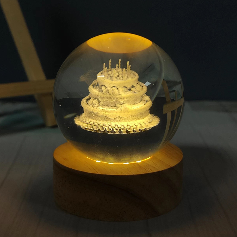 Espacio de viaje USB Luz de la noche tallado sólido redondo base de madera cumpleaños pequeño regalo luminoso Regalo De vacaciones Decoración
