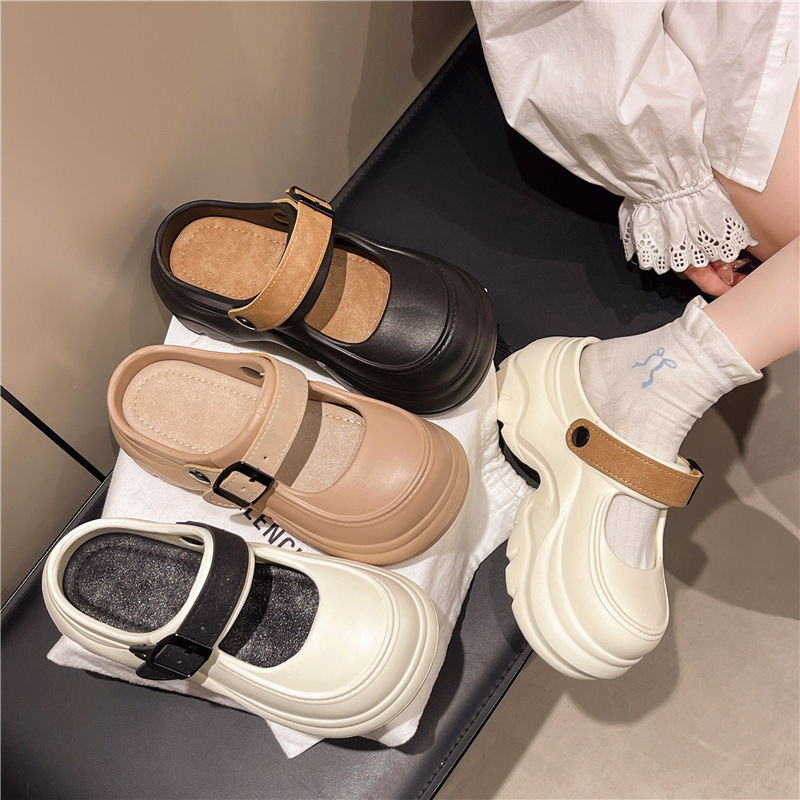 2025 Hole Shoes New Thick-soled Mary Jane Sandals Color Matching Thick-soled All-match Outwear Women's Cross-border Slippers