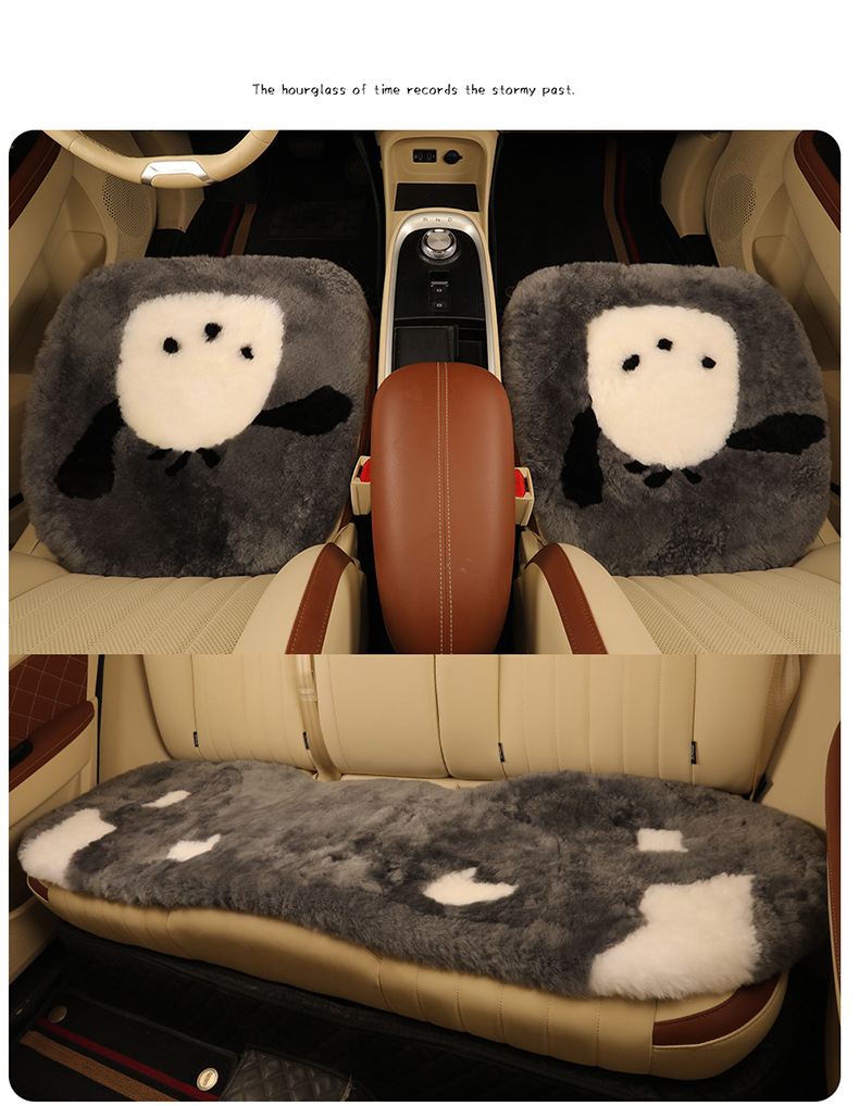 Pure wool car cushion single piece winter fur integrated three-piece car cushion warm plush seat cushion rear row strip