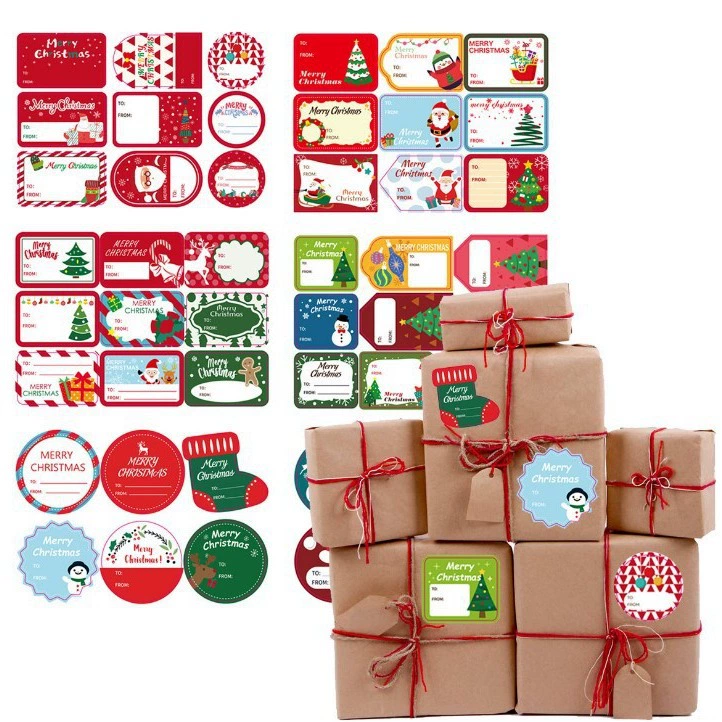 Санта-Клаус Снеговик Рождественская елка Олень Подарочная бирка Наклейка Рождественский праздник Украшение для вечеринки 13*18 см