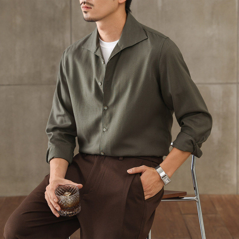 Lyocell high-end old money style long-sleeve shirt for men, 2026 autumn collection, sophisticated Cuban collar casual top