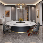 酒店电动餐桌岩板圆桌饭店餐厅圆形轻奢电磁炉桌可旋转火锅转盘
