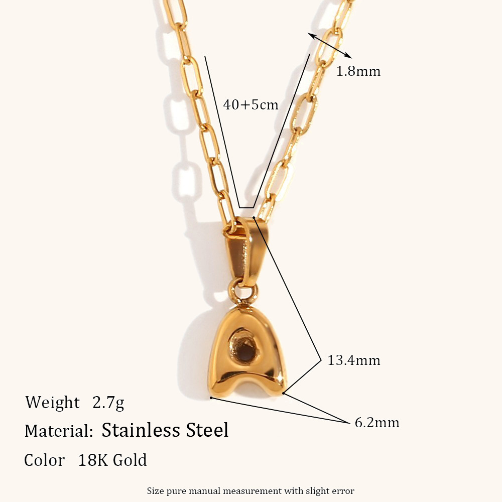 Mini Bubble Letter Paperclip Chain Necklace Gold Plated Steel_voghion.com