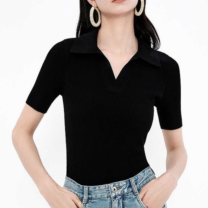 Summer New Style Elegant Knitwear Summer Women's Slim Fit Top Polo Thin Women's Shirt Knitwear Short Sleeve Summer New Style Elegant Knitwear Summer Women's Slim Fit Top Polo Thin Women's Shirt Knitwear Short Sleeve