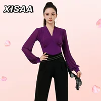 Новый танец Jet Ba Water Dance Dance Танцевальная рубашка V-образный оштукатурка Плаза Танцевальная одежда Женский фонарь Горячие рукава