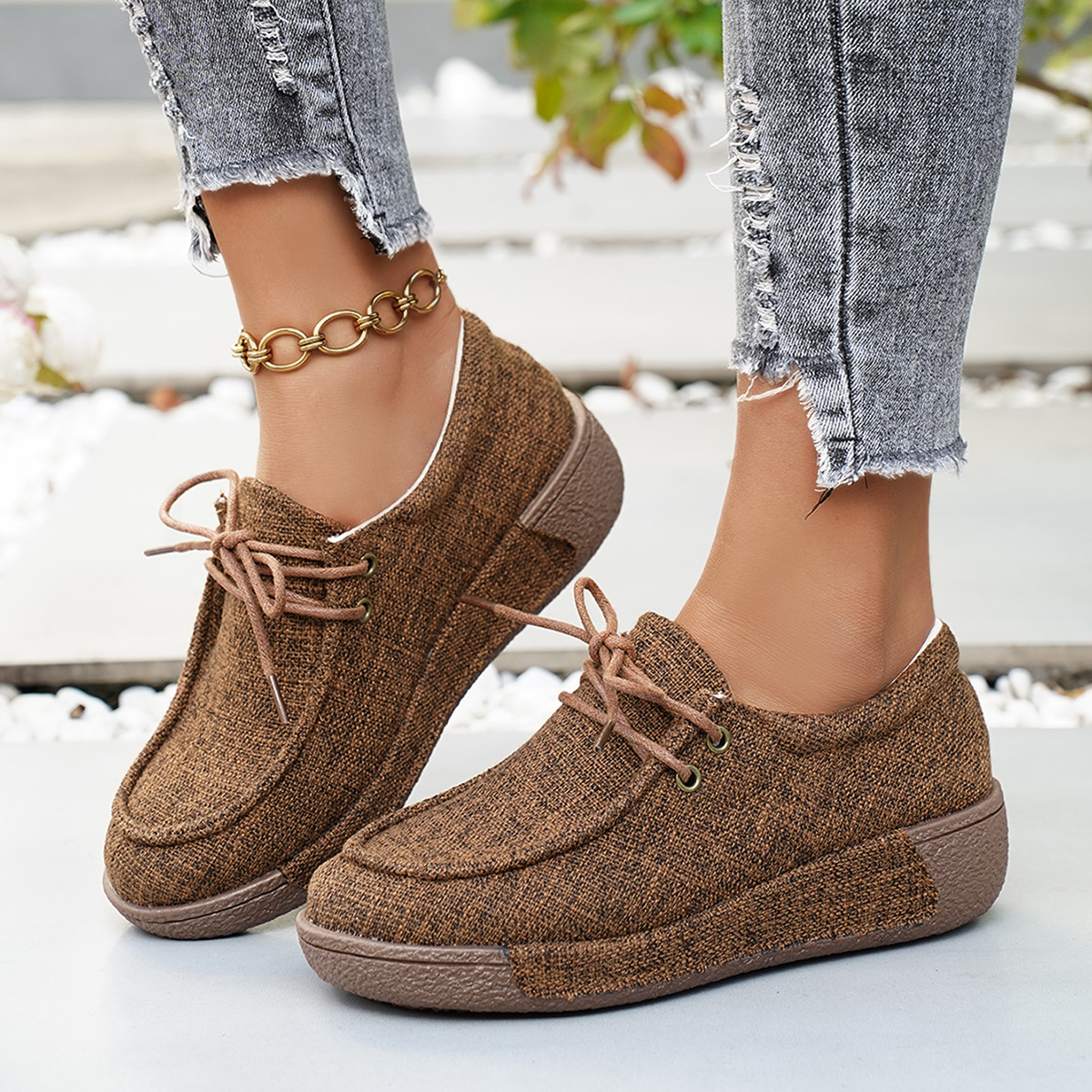 Damen-Canvas-Schnürschuhe in Übergrößen mit Plateau, lässig, bequem, sportlich, Herbst-Stil_voghion.com