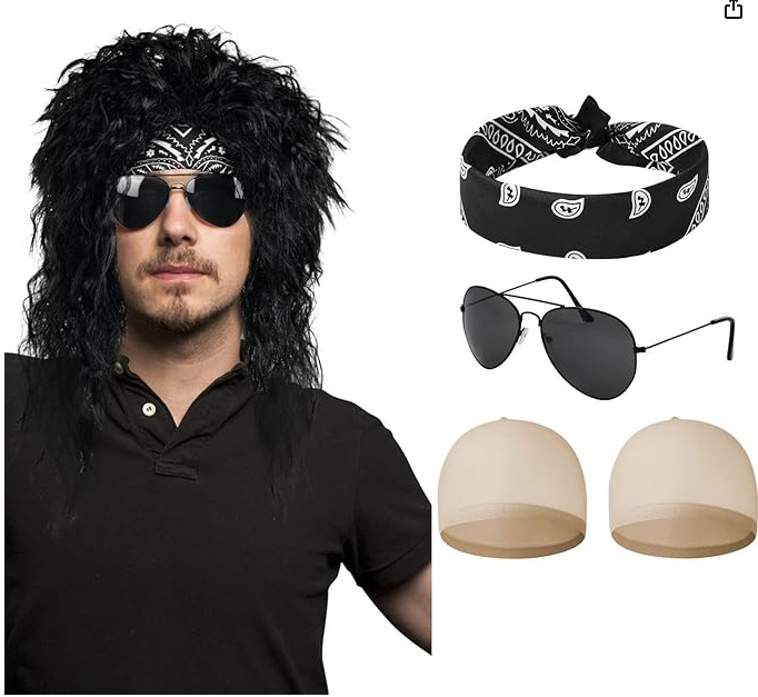 Los hippies europeos y americanos Rock peluca vestir punk pulsera conjunto en 1950 y 1960 marrón pelo recto accesorios de rendimiento