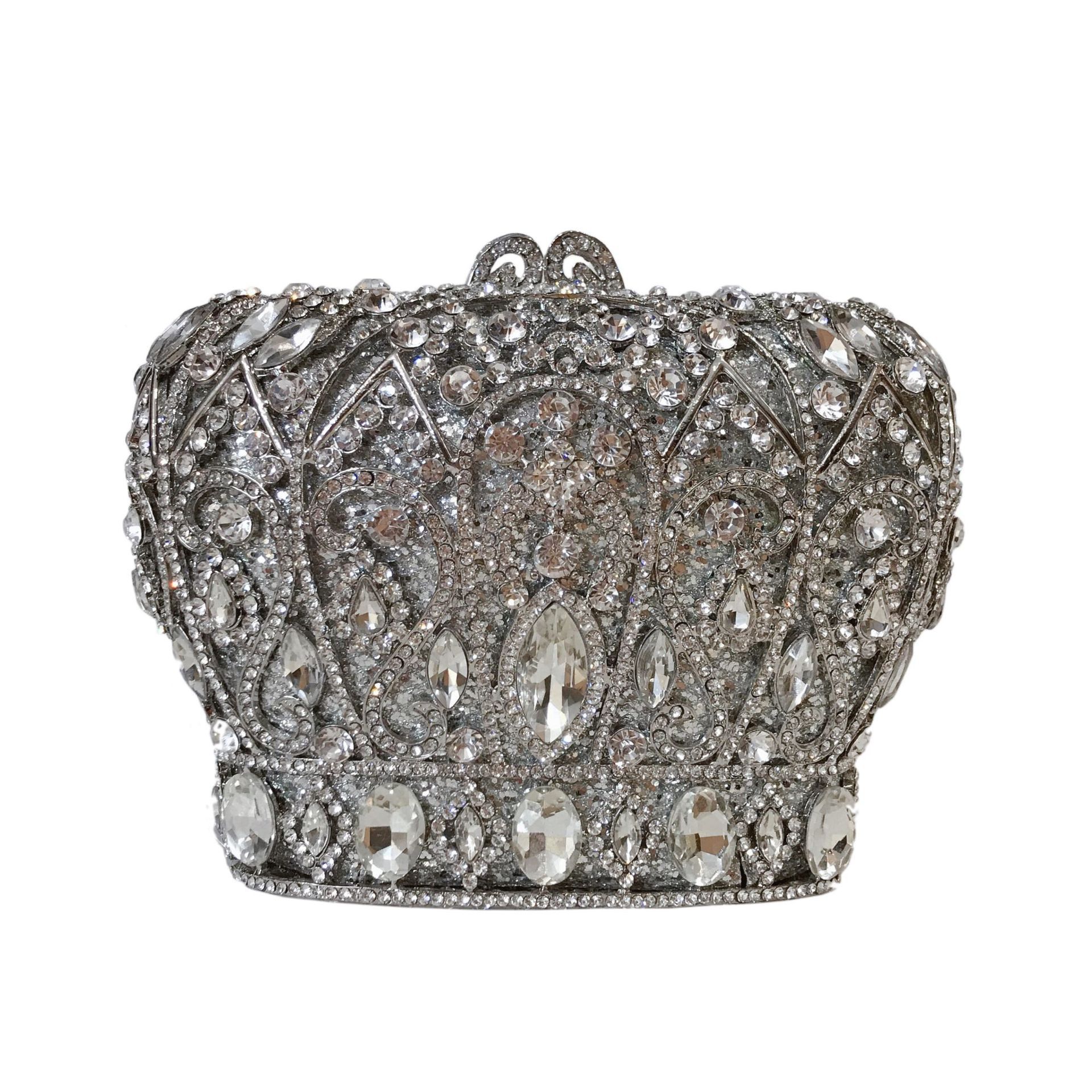 Embrague de piedra de la corona bolsa de diamante de metal hueco bolsa de mano de mujer fábrica al por mayor