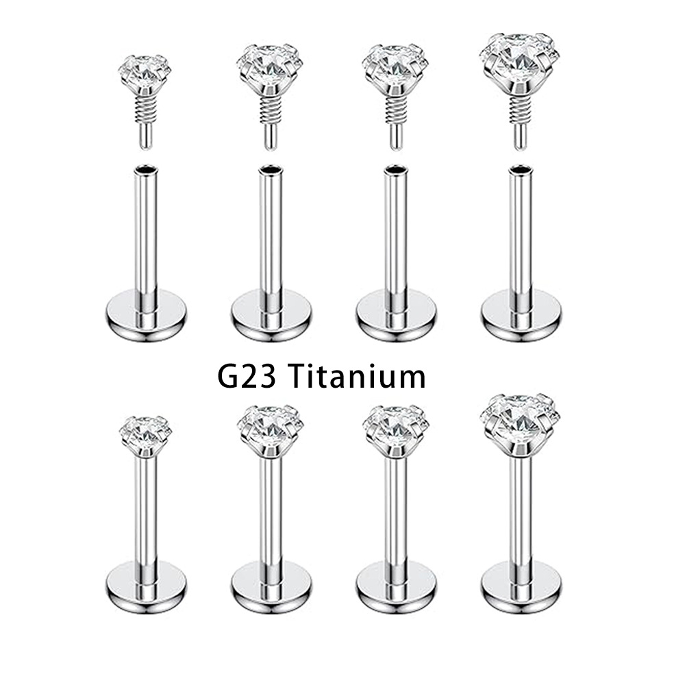 Silver pointed spike labret stud material detail