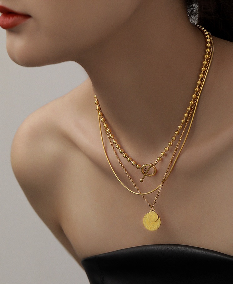 Geometric, Round Pattern Wholesale Jewelry Basic Modern Style Classic Style Geometric Round Titanium Steel Plating Three Layer Necklace Pendant Necklace