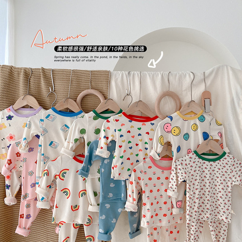 Children's wool stretch pajamas, baby spring clothes and spring pants, 0-6 years old boys' spring clothes, home clothes, girls' underwear sets