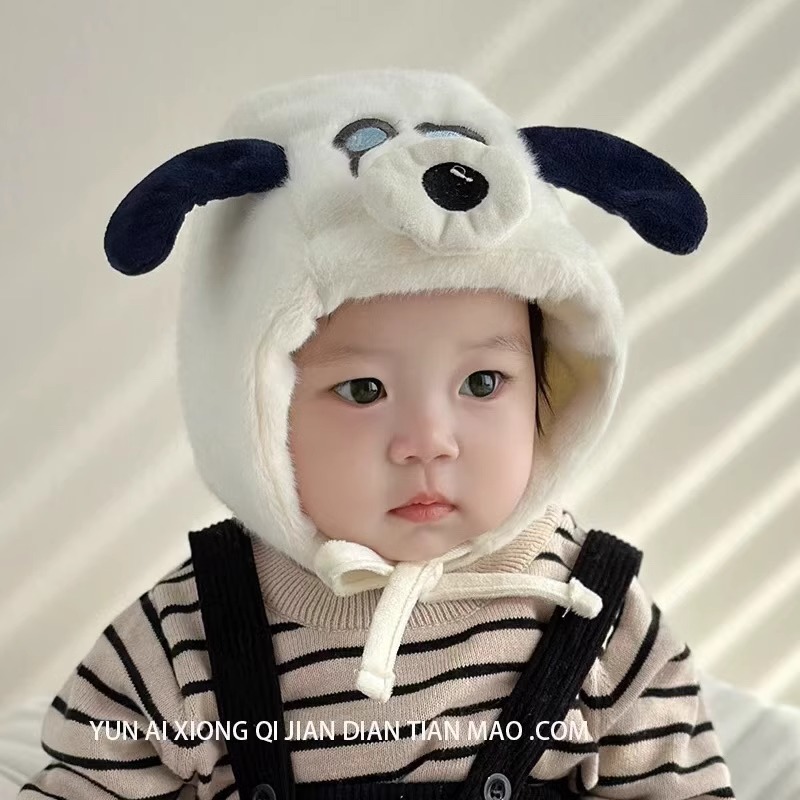 Bonito sombrero de peluche de perro volador, sombrero de oídos caliente de invierno para bebés, niñas y niños, sombrero de rayos peludos a prueba de frío, lindo