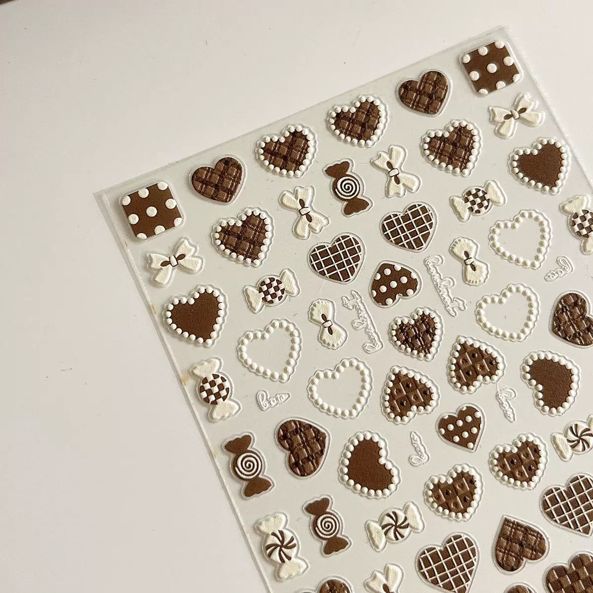 新款少女红色格子爱心立体美甲diy指甲贴纸蝴蝶结装饰相机贴纸