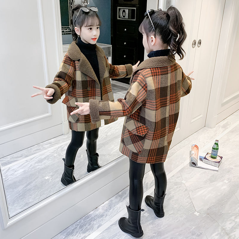 包邮女童外套秋冬装2021新款洋气小女孩儿童韩版中长款加厚毛呢子