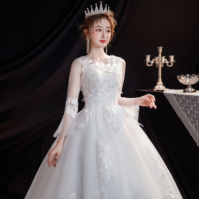 Hauptbrautkleid, Frühling/Sommer, Koreanischer Stil, Große Größe, Neues Modell, Waldmotiv, Schulterfrei, Lange Glockenärmel_voghion.com