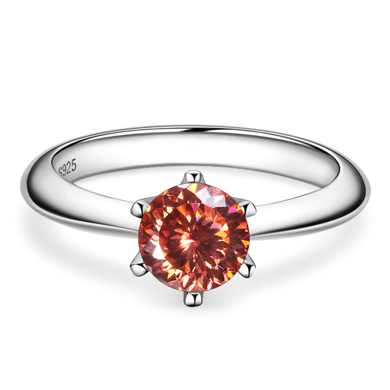 1 quilate color D mujer delicado anillo de boda de color S925 plata esterlina fuego explosivo de color