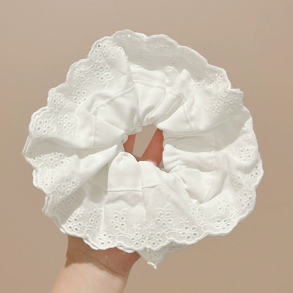 1# White lace large intestine hair ring (4 layers)