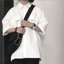 白色短袖衬衫女学生韩版宽松夏季中长款外穿bf工装衬衣外套女上衣