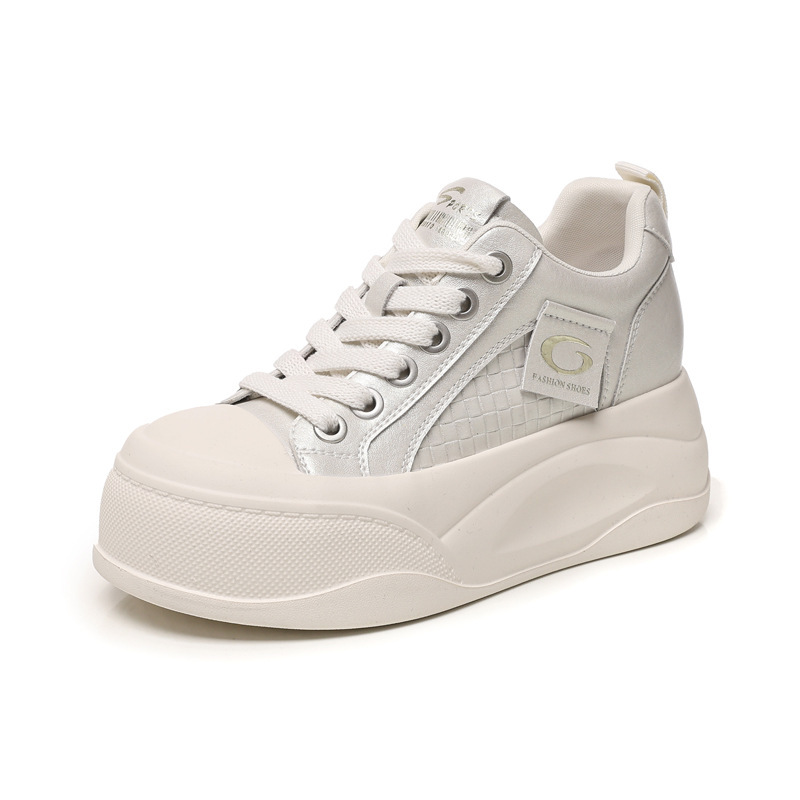 Giày sneaker nữ đế dày tăng chiều cao phong cách Hàn Quốc, đế xốp mềm thoải mái — Xám ngọc trai