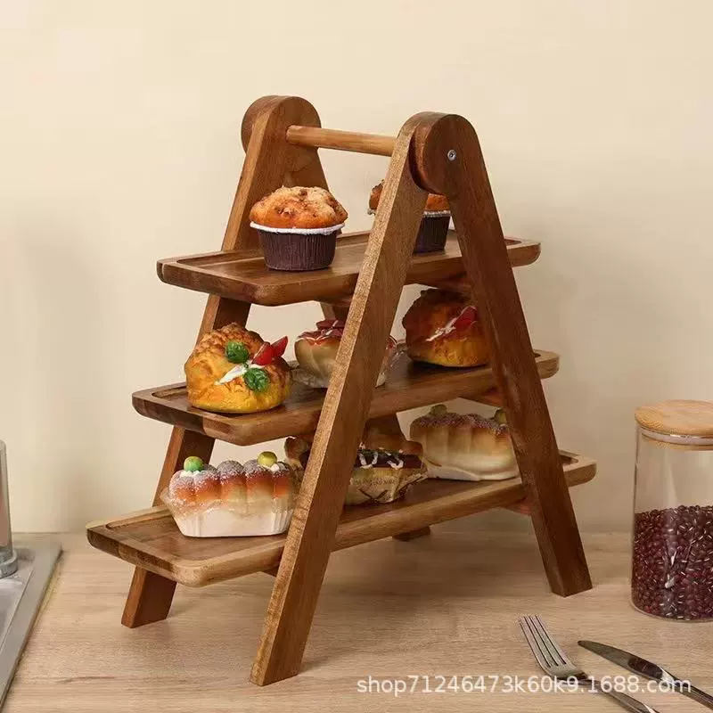 Креативный деревянный поднос, трехъярусная тарелка для фруктов и десертов, поднос для хранения, многоярусная подставка из массива дерева для демонстрации и хранения