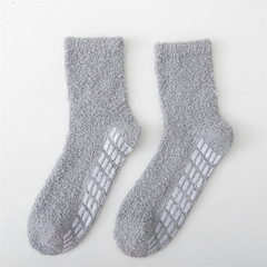 Dropless Point Glue Women's Cross-border Amazon Pure Color Coral Fleece Mid-Calf Socks Floor Socks Wholesale