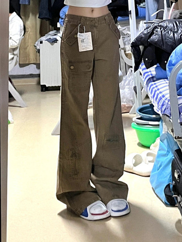 Khaki Color Slim Fit Work Denim Jeans for Kids (Boys and Girls) 2025 Spring and Autumn New Korean Style High-Waisted Loose and Slimming Flared Pants