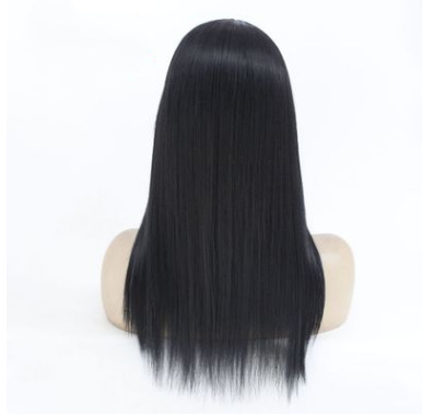 Fibra química europea y americana frente encaje medio negro largo recto peluca de comercio exterior LW0078