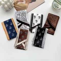 新しいカシューフラワープリントシルクスカーフレディースレトロフォレストスタイル多用途リボンハイエンドヘアタイリボンヘアバンド
