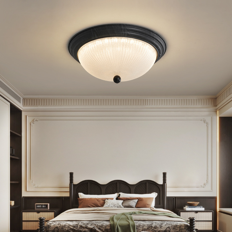 Lámpara de dormitorio retro americano, luz de alta gama, vidrio de lujo, dormitorio principal, sala de estudio, luz de techo de habitación redonda de estilo antiguo francés