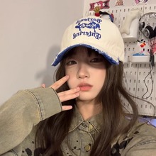 新款复古破洞做旧棒球帽子女大头围百搭显脸小遮阳防晒鸭舌帽男潮